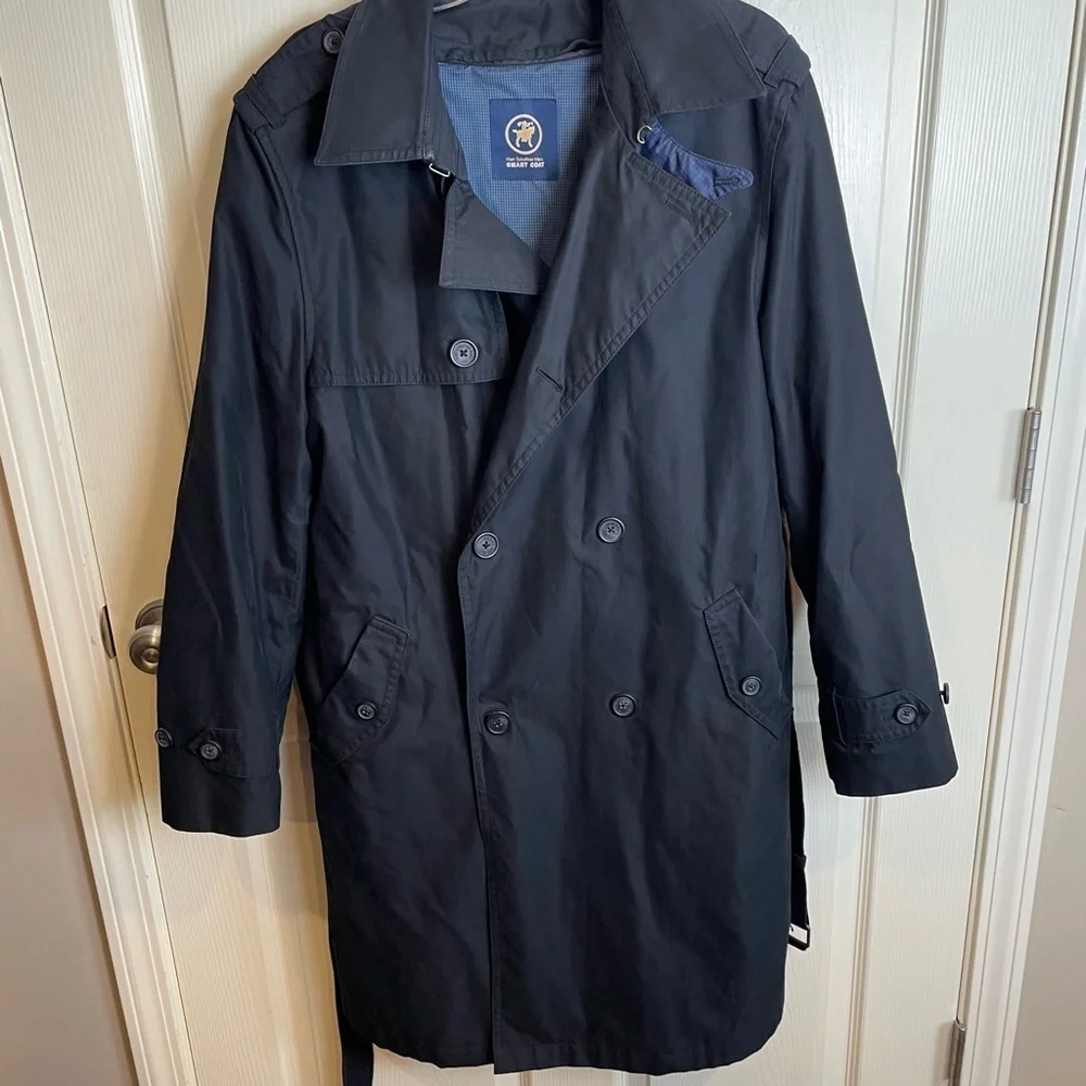 Hart Schaffer Marx Smart coat Men's Black wool lined Trench Coat